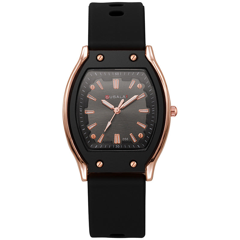 New arrival tweed style wine barrel square women's silicone watch high-looking women's watch student women's niche style quartz watch
