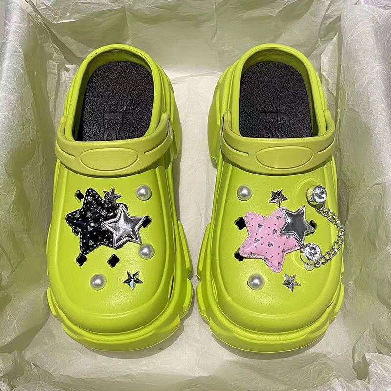 Thick sole crocs women's summer popular trendy 2024 outdoor wear soft bottom beach baotou sandals half slippers women's style