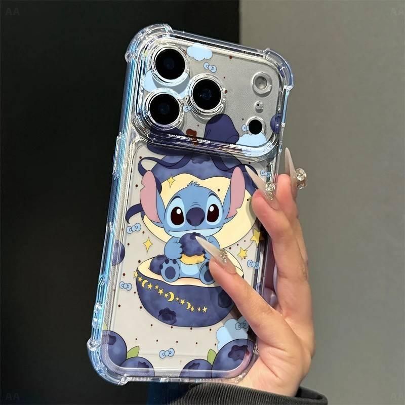 Suitable for apple 17promax mobile phone case blueberry planet stitch airbag transparent case iphone18 soft case 15