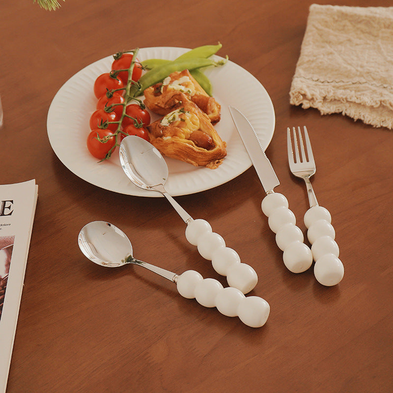 Luxury thickened ceramic handle cutlery set - high-end tableware, food-grade stainless steel forks and spoons for hotels, restaurants, wholesale