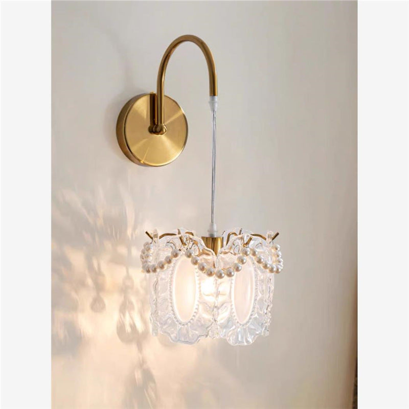 French cream style glass feather wall lamp - bedroom, bedside, living room, background wall, popular corridor, light luxury lighting fixture