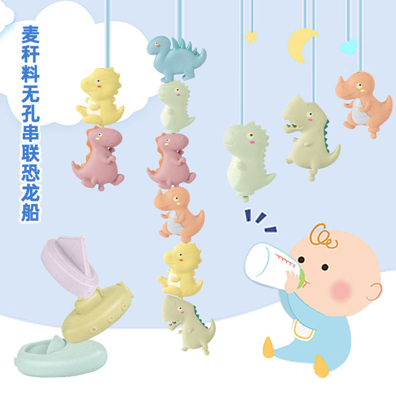 Cross-border , export all environmentally friendly straw materials, children's educational toys, five-hole tandem dinosaur boat stacking music
