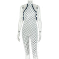 European and american style cross-border printed women's high-neck slim-fit summer jumpsuit backless low-waist tie-up trendy bodysuit wholesale