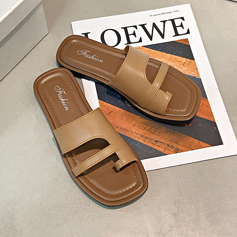New summer thong sandals for women, retro minimalist flip-flops, roman sandals, non-slip outdoor beach slippers