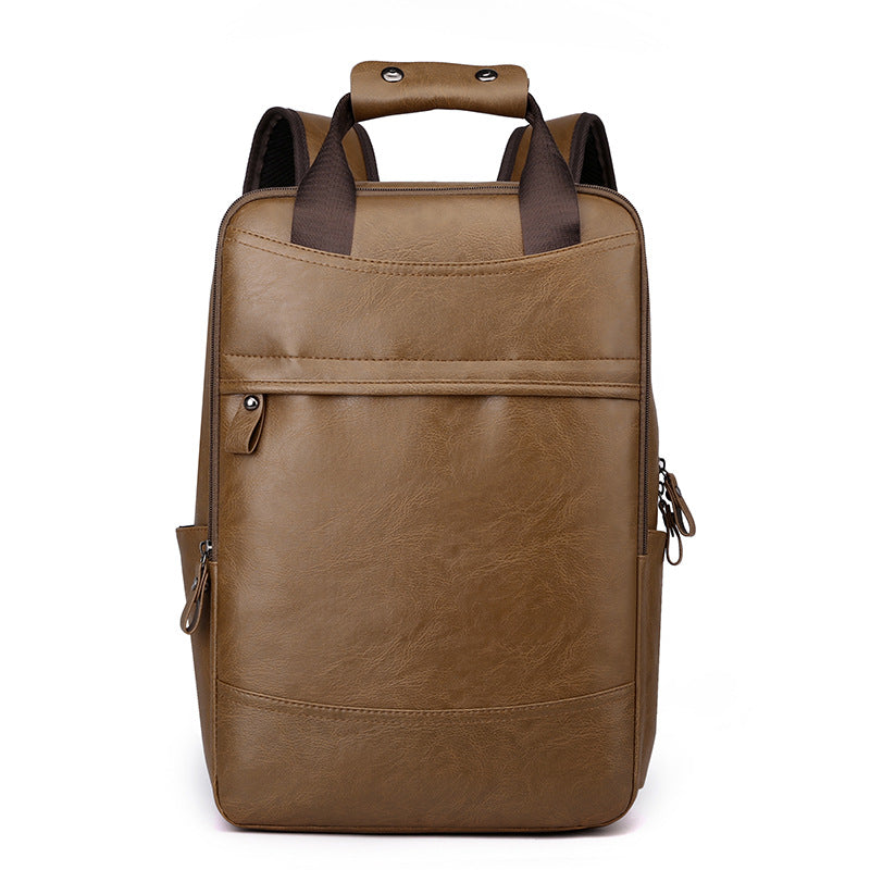 Cross-border men's backpack large-capacity business leather computer bag trendy fashion travel backpack student schoolbag