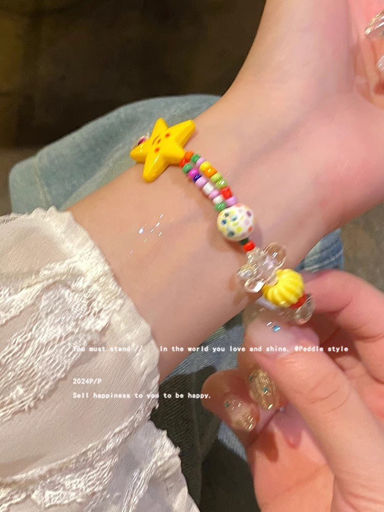Summer dopamine colorful star heart ceramic bracelet - women's chic, niche, high-value beaded bracelet for students