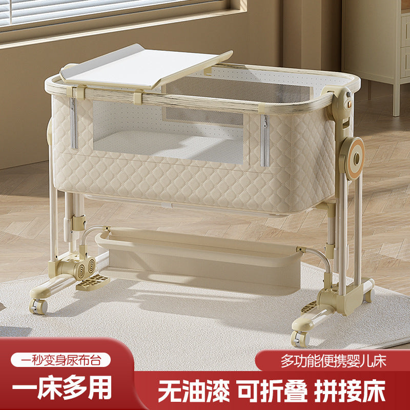 Aluminum alloy baby crib - portable, foldable, and convertible bassinet - multifunctional newborn bed - splice-together large bed