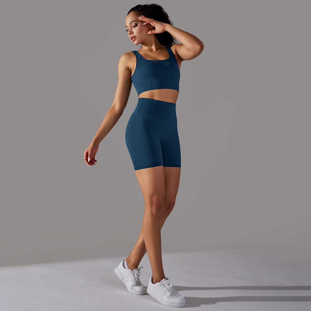 fashion seamless knittingpure color polka dot high elastic tight breathable yoga suit running fitness two-piece set