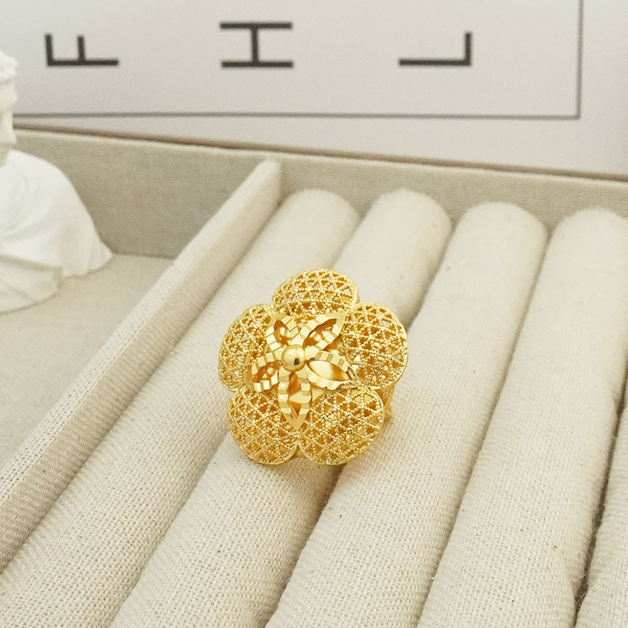 Women's fashion luxury hollow out floral ring adjustable size bridal wedding birthday party, christmas gift
