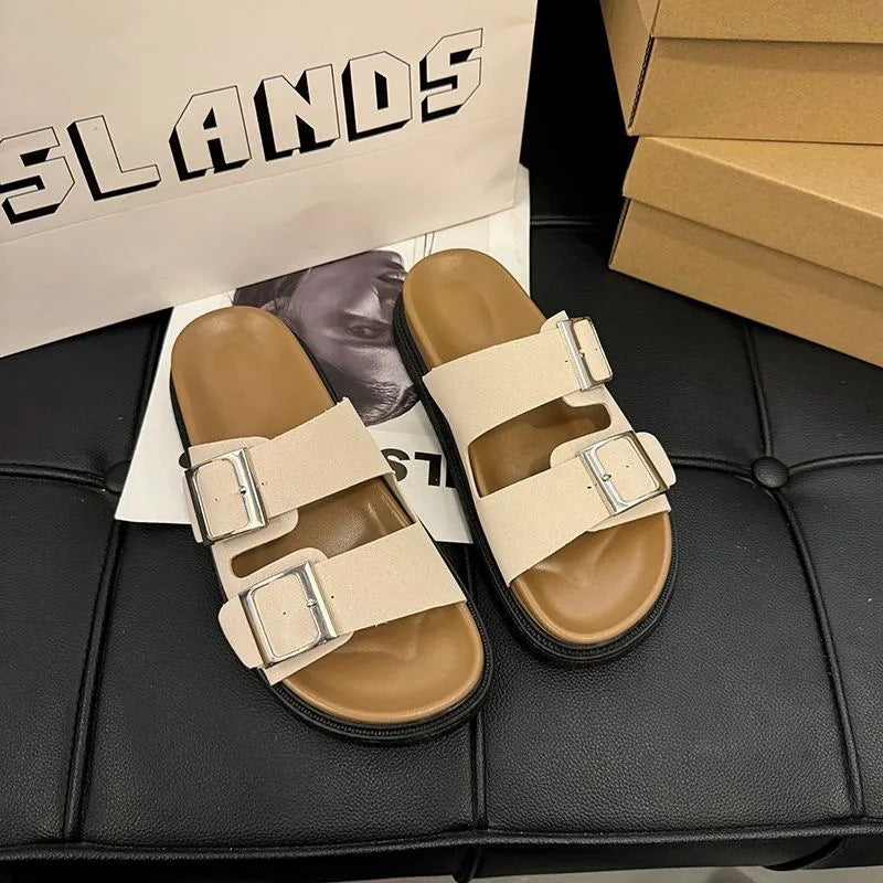 Birkenstock shoes for women cross-border new arrivaloutwearthick sole birkenstock half slippers one-leg lazy soft bottom sandals for women export