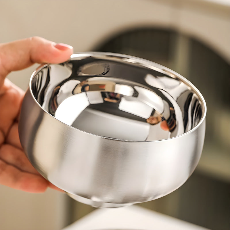 316 stainless steel bowl, thickened double-layer, household bowl, student & kids' rice bowl, school canteen tableware, soup bowl - wholesale
