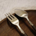 Walnut stainless steel dessert fork coffee spoon set - premium cutlery for home use - cake, fruit, and dessert forks with wooden handles