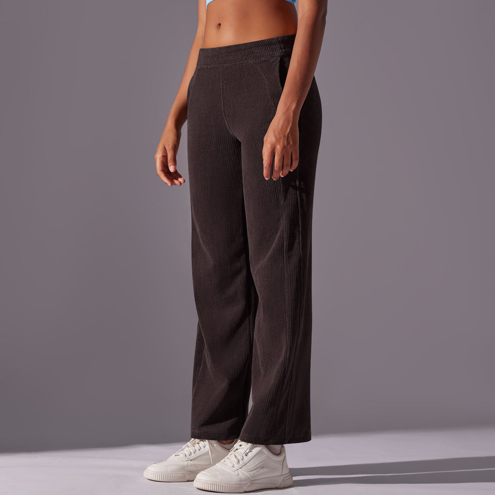 Clearance casual wide-leg yoga pants - tummy control, butt-lifting, outdoor sports trousers - corduroy striped fitness leggings for women