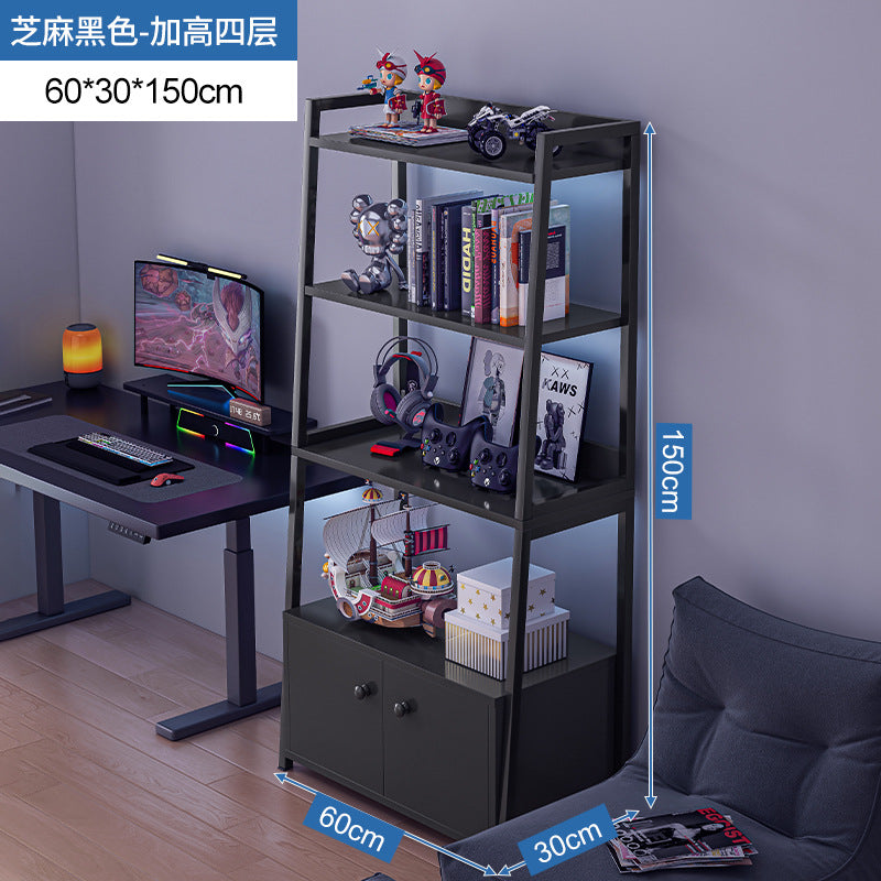 Bookshelf Floor-to-ceiling shelf Multi-layer against the wall Bedroom Home locker Wrought iron storage display Living room trapezoidal shelf