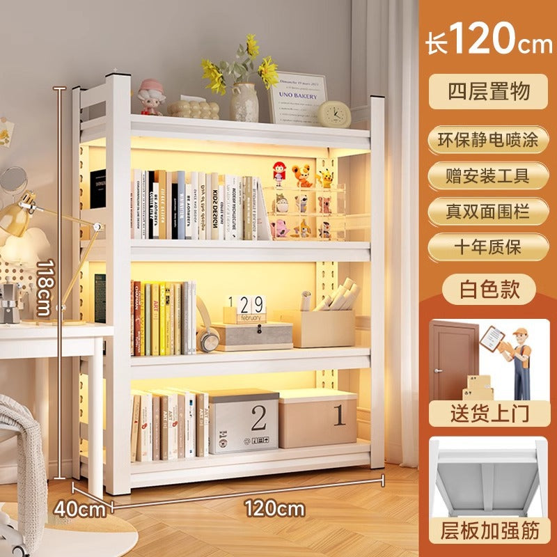 Multi-tier floor storage rack, steel bookshelf for home, living room, bedroom, kids' picture book organizer, simple iron art bookcase