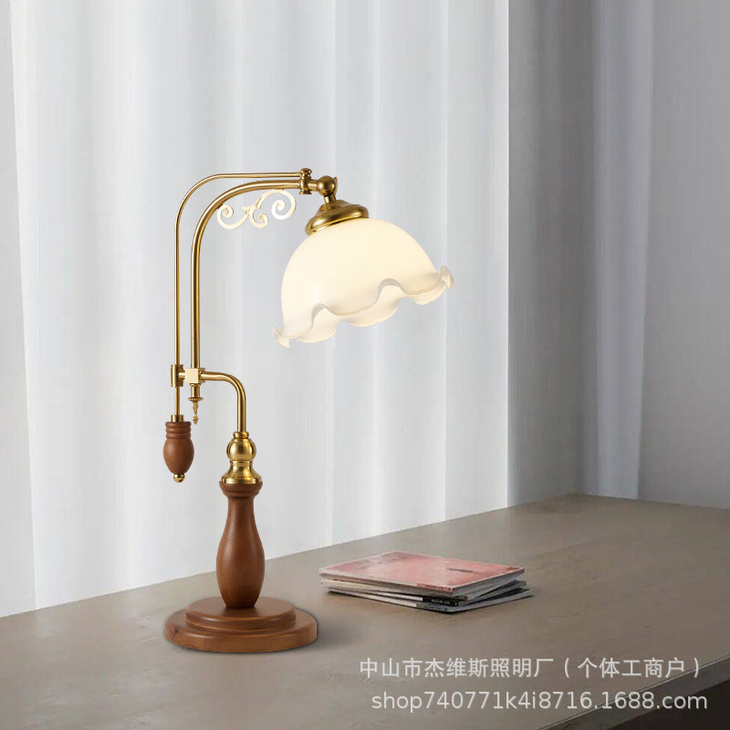 French retro solid wood curved pole floor lamp with pleated lace and soft light – perfect for b&b rooms, studies, and bay windows – wholesale direct from the manufacturer
