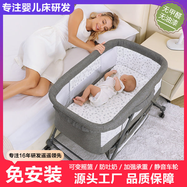 Crib portable foldable cradle bed with roller mobile baby bed bb sleeping newborn splicing bed
