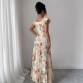 cross-border fashion summer new arrival: ethereal v-neck printed dress - perfect for beach vacations, short-sleeve tie-waist maxi dress