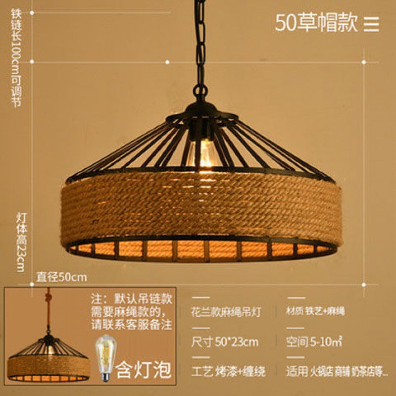 American country hemp rope chandelier yurt retro industrial style personalized hemp rope creative restaurant wrought iron bar lamps