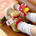 Girls' spring/autumn white sneakers  - chunky, cute, three-color patchwork, hamburger shoes, niche kids' bread shoes, athletic shoes