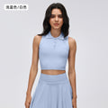 Seamless color block button-down collar sports tank top - women's fashionable and versatile top with built-in bra pads for fitness and yoga - d26078