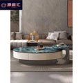 Italian light luxury crystal stone coffee table - modern minimalist home creative stainless steel microcrystalline stone oval/small round coffee table