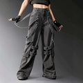 Amazon tiktok pinduoduo foreign trade cross-border fashion gothic style straps multi-pocket distressed gray workwear wide legs