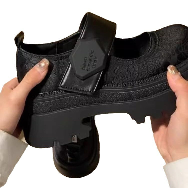 Platform-soled national style new Chinese-style printed embroidered small leather shoes women's 2024 summer new retro British style Mary Jane shoes