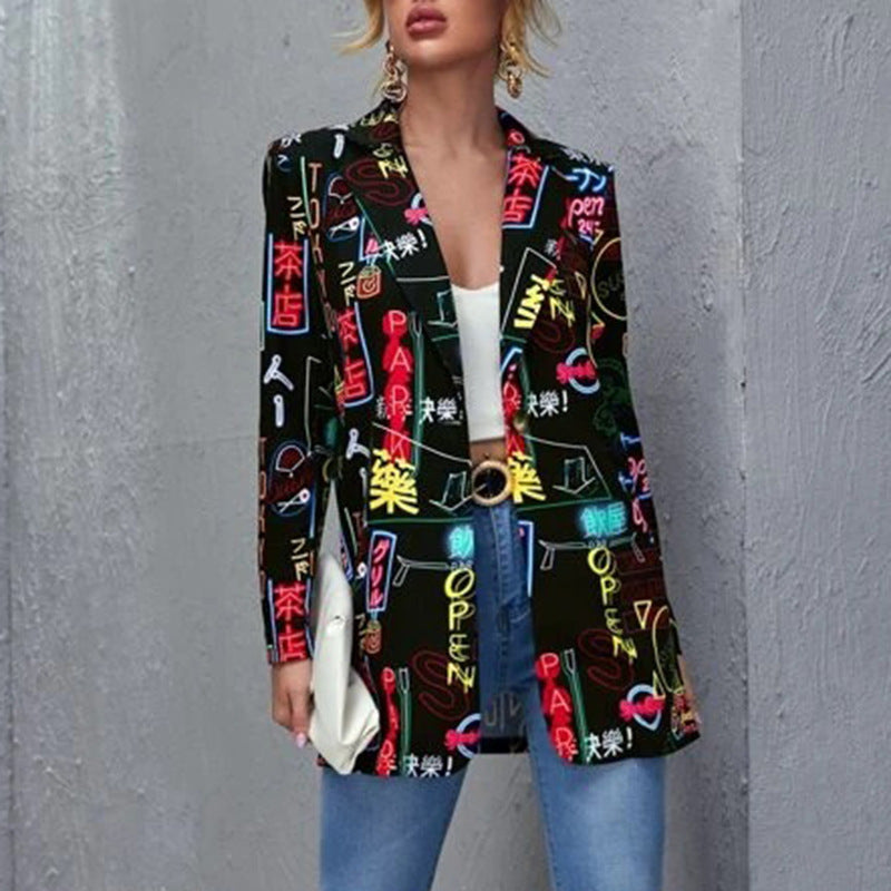 Independent station   fashionexportfashion women's printed suit outwearready stockplus sizeoutwear