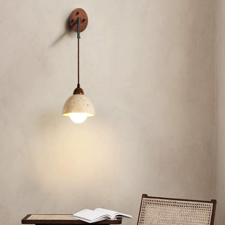 Yellow travertine Japanese-style wabi-sabi wind bedroom bedside wall lamp cream wind living room medieval designer retro homestay lamp