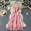 French court style floral print camisole dress - women's summer mesh hollow-out waist design, unique and chic maxi dress