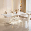 Italian-style sintered stone dining table and chairs - creamy, high-end, modern, minimalist, creative rectangular table for small apartments and home use