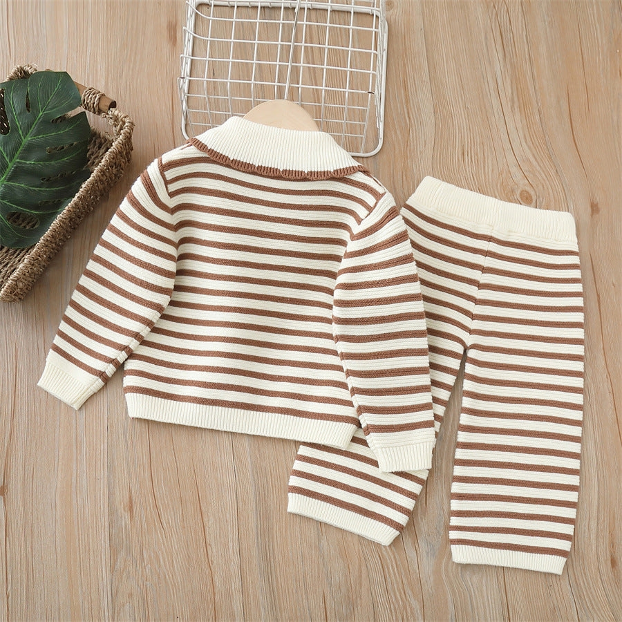 Dropshipping girls' knitted sweater two-piece set - new autumn/winter collection - baby girl striped pants outfit