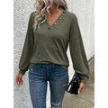 Shipped:  autumn new arrivals - women's button-decorated, patchwork v-neck t-shirt pullover for cross-border fashion in europe and the us