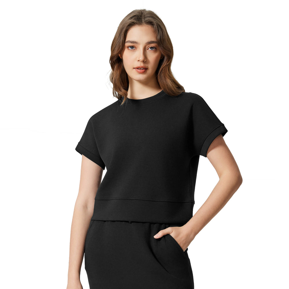 Summer new round neck loose running sports short sleeve women's cropped drop shoulder fitness yoga t-shirt d25022