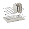 X-shaped foldable dish rack, double-layer kitchen drainer, countertop dish drying rack with water collection tray, kitchen utensil organizer