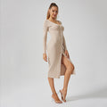 French chic, elegant, and feminine yoga dress - long sleeve v-neck, soft, sexy, bodycon fitness dress for autumn and winter