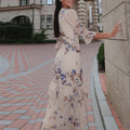 women's summer new arrivals:  cross-border fashion - european & american style, vintage print, bubble sleeve, slit dress