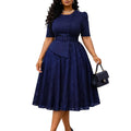 D637 european and american style women's clothing  summer new fashionable socialite lace patchwork high-waisted plus size faux two-piece dress