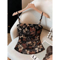 Women's summer new fashion versatile elegant mesh floral print ruched cami top
