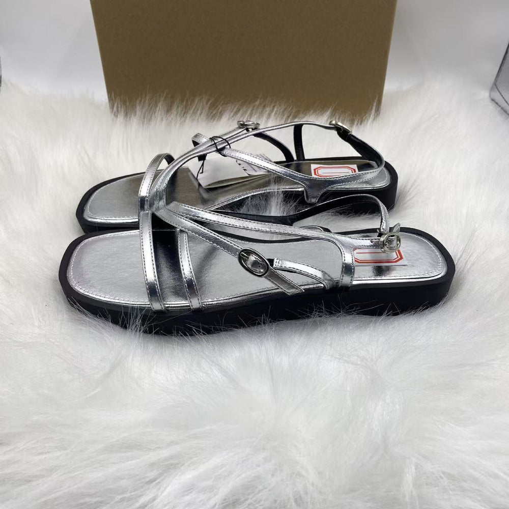 Za's 2025 new one-strap buckle square-toe stiletto heel versatile sandals - women's fairy style mid-heel thong sandals