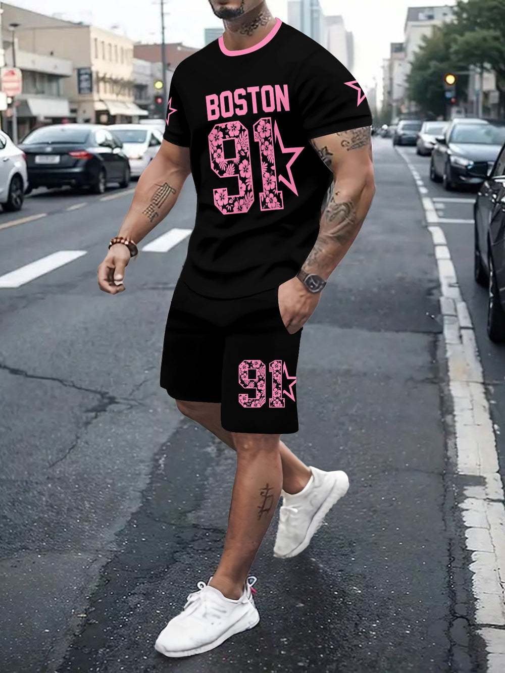 Men's casual sports set - short sleeve & shorts - summer hot seller - cross-border fashion - two-piece leisure outfit