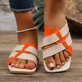 Exportplus size color matching outwear beach sandals women's summernew arrival square toe cross strap cut out flip flops