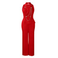 C8604export women's clothing  fashion suit collar sexy fashion chain casual wide leg african jumpsuit