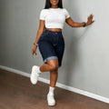 Fashionjeans women's dark original cow hem half length pants american casualhigh waiststraight-legloose denim half length pants