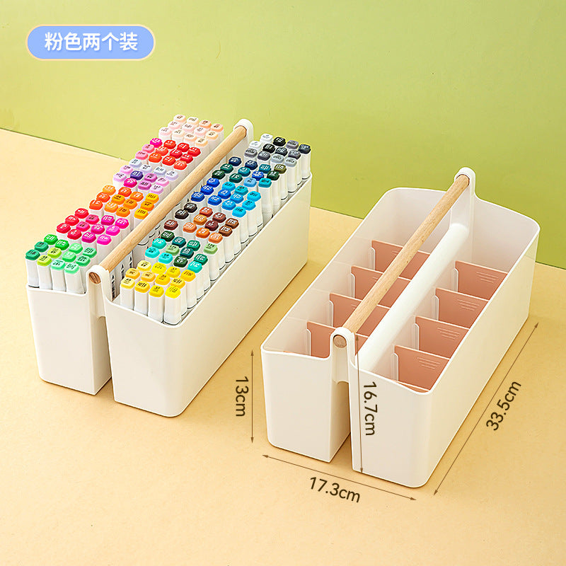 Hand-held colored pen marker storage box, grid large-capacity pen holder, finishing, student brush desktop stationery storage box