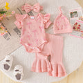 new product european and american summer bow printing pink flared pants cute baby children's clothing suit wholesale
