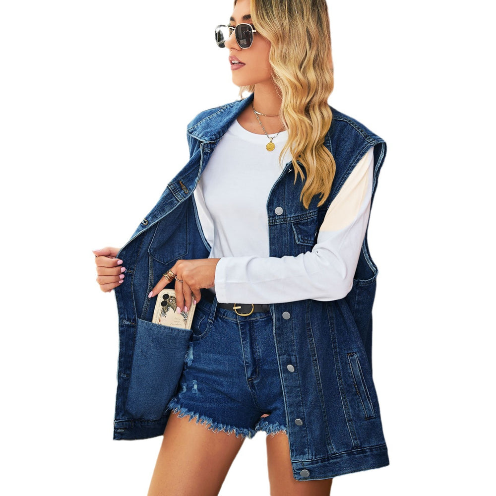 Independent real shot  fashion cross-border  new arrivalretro denim vest outwearloosecasual women's trendy
