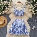 European and american hot girl hollow-out embroidered set: women's camisole bandeau crop top + high-waisted a-line midi skirt sexy two-piece outfit