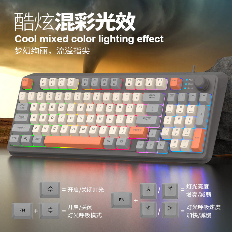 Dazzling silver fox k82 gaming wired keyboard - tri-color backlit, mechanical feel, desktop pc accessory, cross-border private mold